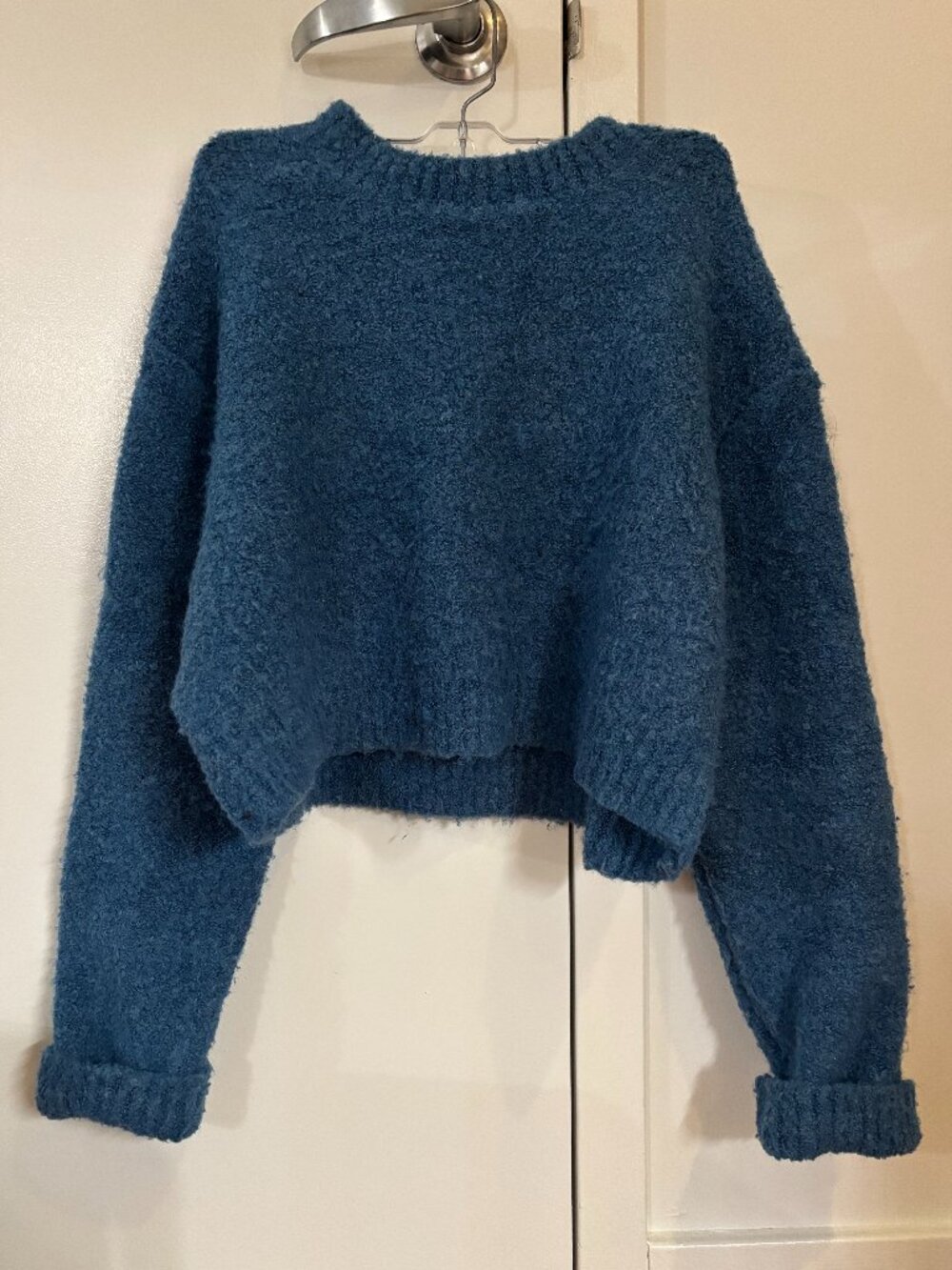 Cozy Cropped Crewneck Sweater - Teal Blue